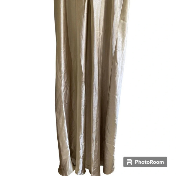 BIRDY Grey Satin-Look Champagne Maxi Slip Dress with Slit Size M - Picture 8 of 17